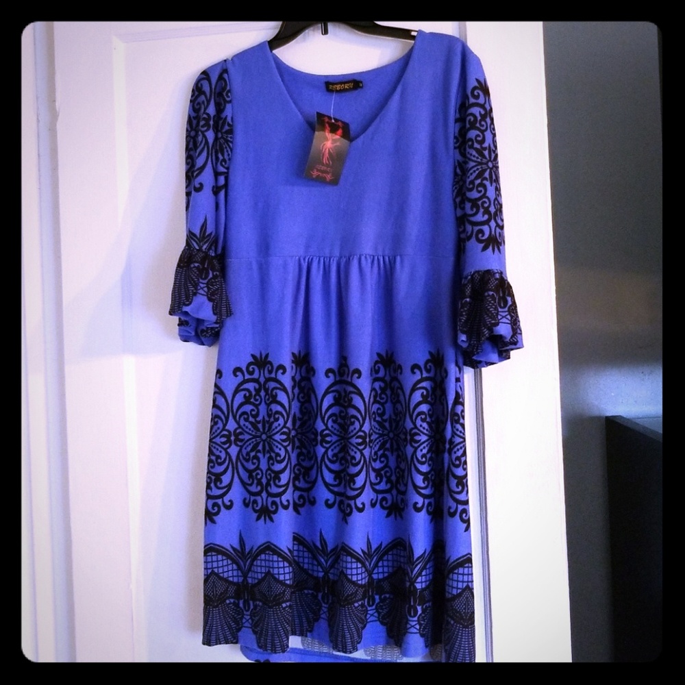 Reborn Blue & Black Dress Medium New /w Tags